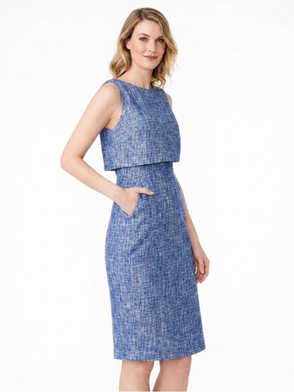 J. Crew Going Places Tweed Blue & White Knee Length Sheath Dress